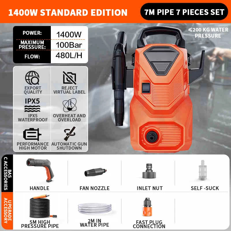 1400W/1800W/2200W Car Washing Machine High Pressure Water Gun 220V Booster Water Pump Floor Cleaning Machine Portable Car Washer