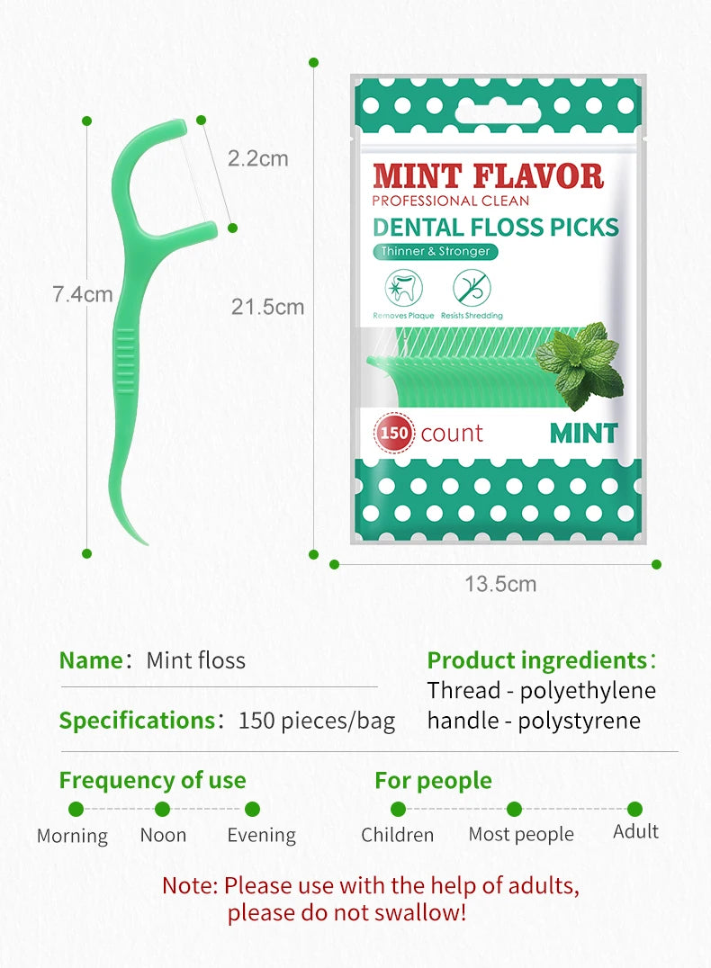 300pcs Mint Adult Dental Floss Sticks - Ultra-Fine Flosser Home Set - Portable Toothpick Thread Dental Floss Box