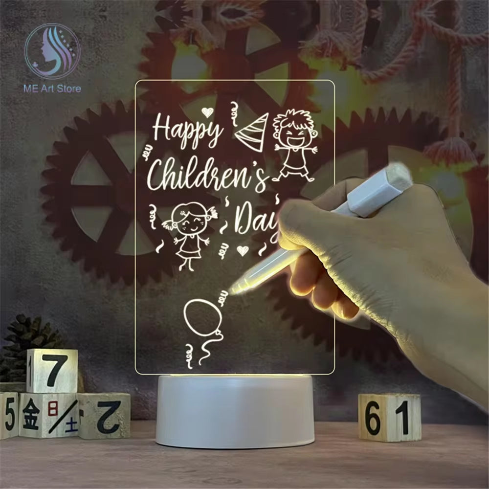 LED Writable Message Board Night Lamp with Pen - USB Plug-In Creative Gift for Children and Loved Ones