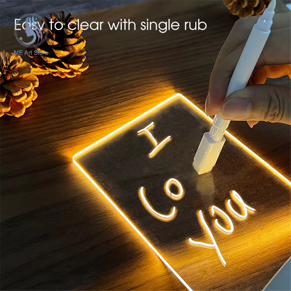 LED Writable Message Board Night Lamp with Pen - USB Plug-In Creative Gift for Children and Loved Ones