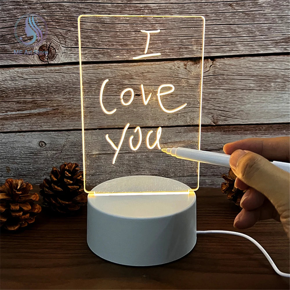 LED Writable Message Board Night Lamp with Pen - USB Plug-In Creative Gift for Children and Loved Ones