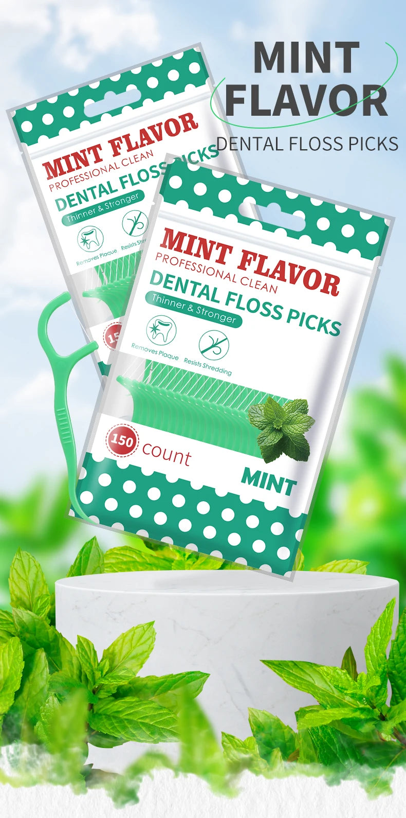 300pcs Mint Adult Dental Floss Sticks - Ultra-Fine Flosser Home Set - Portable Toothpick Thread Dental Floss Box