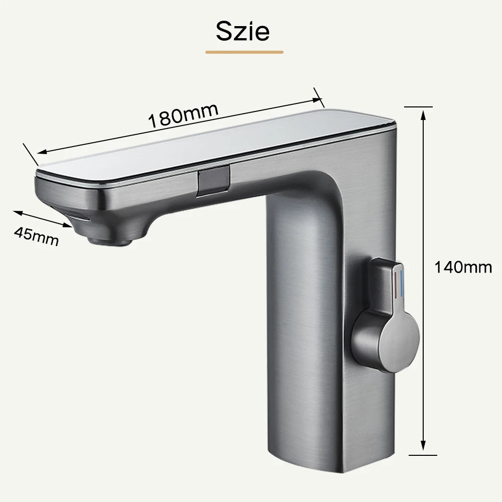 rozin Touchless Sensor Basin Faucet Smart Digital Display Bathroom Sink Faucets Grey Brass Sense Hot Cold Water Mixer Tap Crane