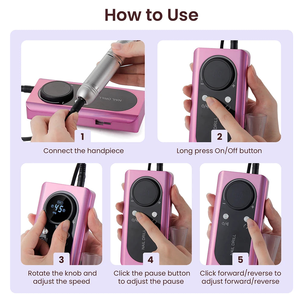 45000RPM Nail Drill Machine Rechargeable Nail Drill Milling Machine Portable Wireless Manicure Grinder Nail Polisher Cutter Kit