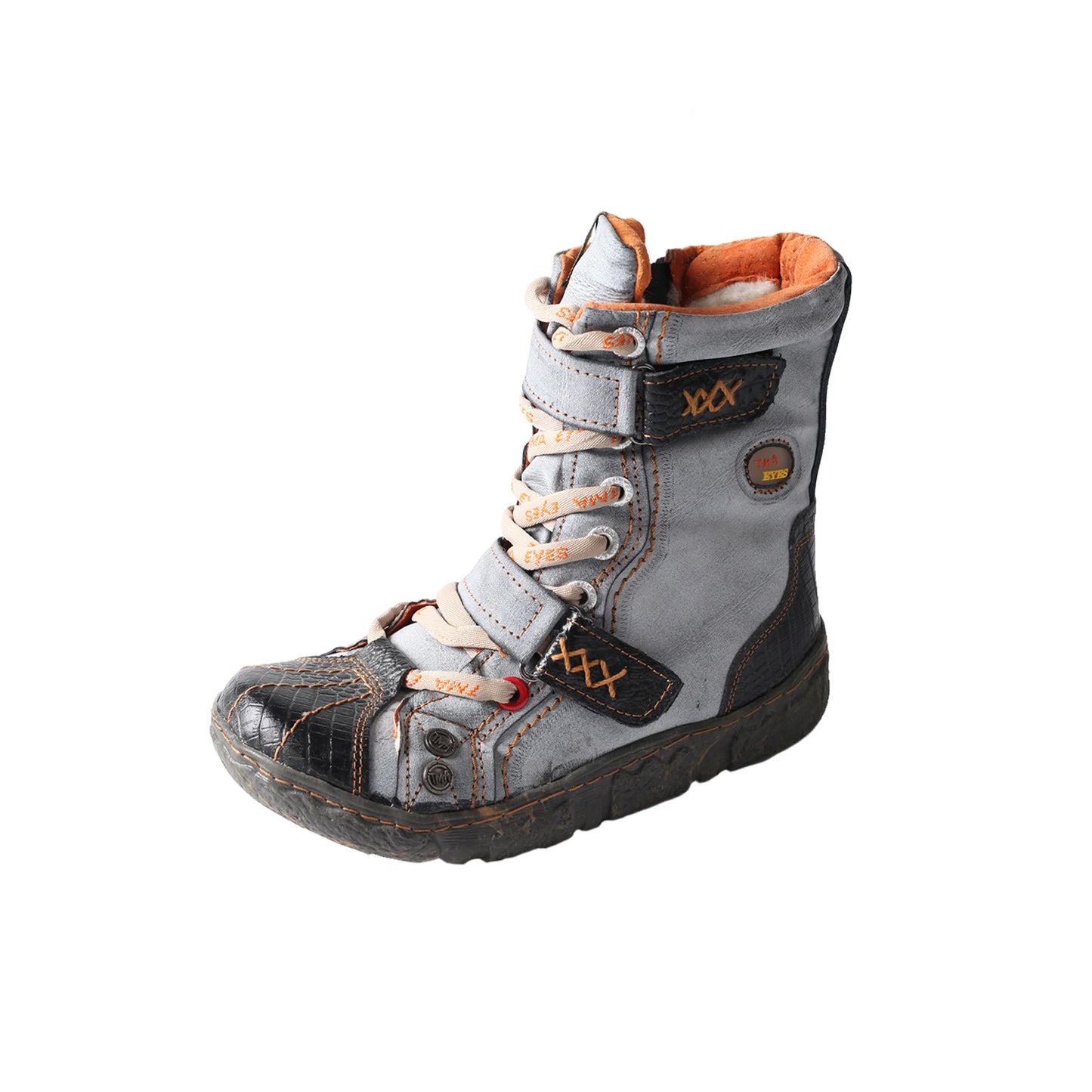 TMA EYES Double-Strape Washed PU Leather Women's Boot With Faux Fur Lining