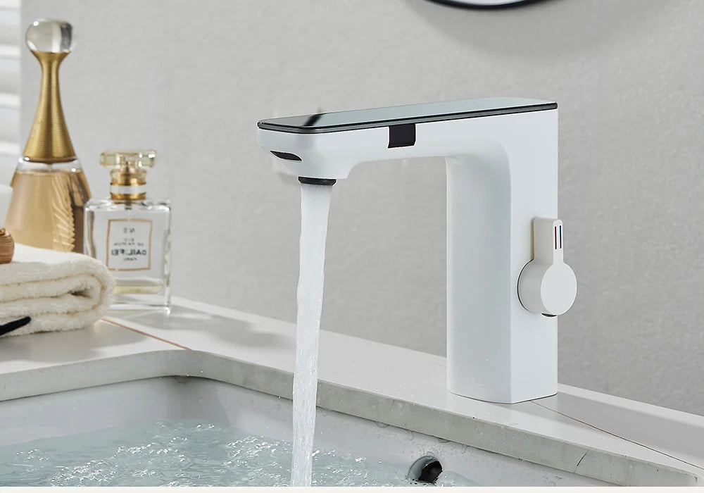 rozin Touchless Sensor Basin Faucet Smart Digital Display Bathroom Sink Faucets Grey Brass Sense Hot Cold Water Mixer Tap Crane