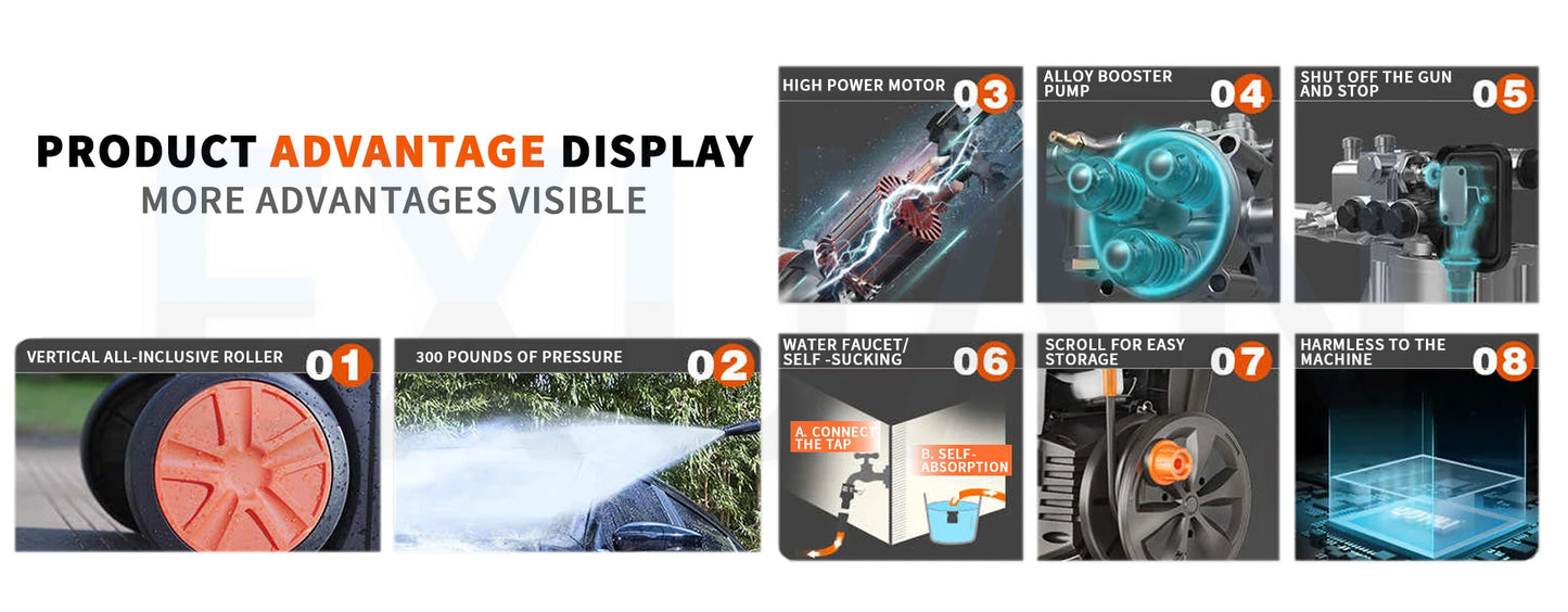 1400W/1800W/2200W Car Washing Machine High Pressure Water Gun 220V Booster Water Pump Floor Cleaning Machine Portable Car Washer