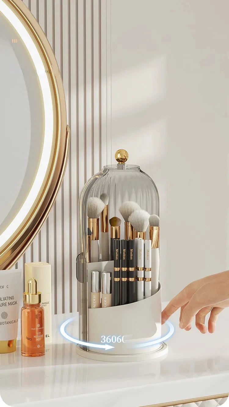 360° rotary makeup brush holder with cover Luxury cosmetics lipstick eyebrow pencil holder eye shadow storage box