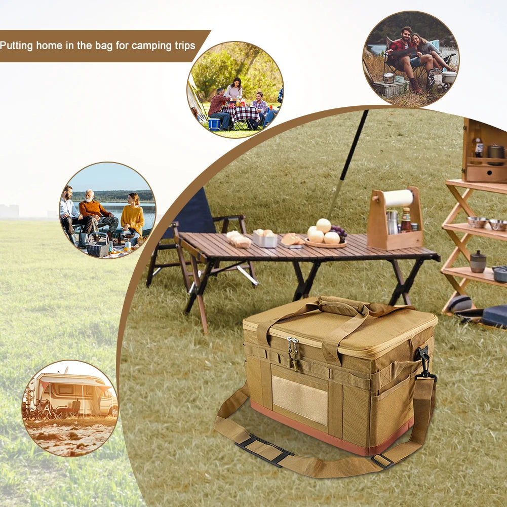 30L Camping Cooking Utensil Organizer Large Capacity Car Trunk Storage Bag Detachable Multifunctional Camping Stove Storage Case