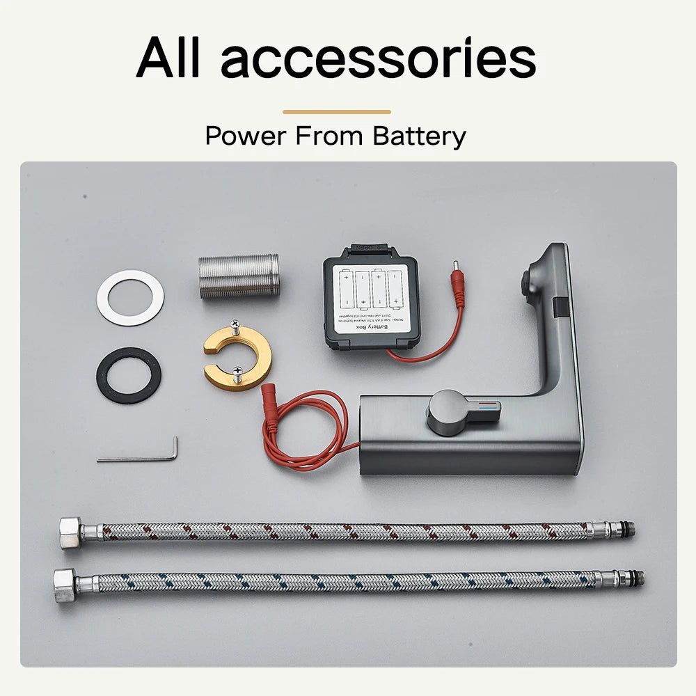 rozin Touchless Sensor Basin Faucet Smart Digital Display Bathroom Sink Faucets Grey Brass Sense Hot Cold Water Mixer Tap Crane