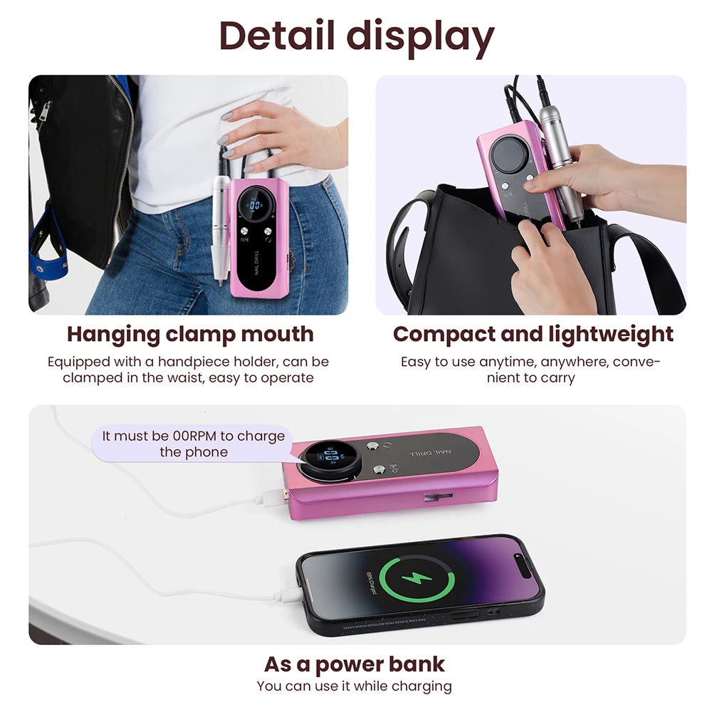 45000RPM Nail Drill Machine Rechargeable Nail Drill Milling Machine Portable Wireless Manicure Grinder Nail Polisher Cutter Kit