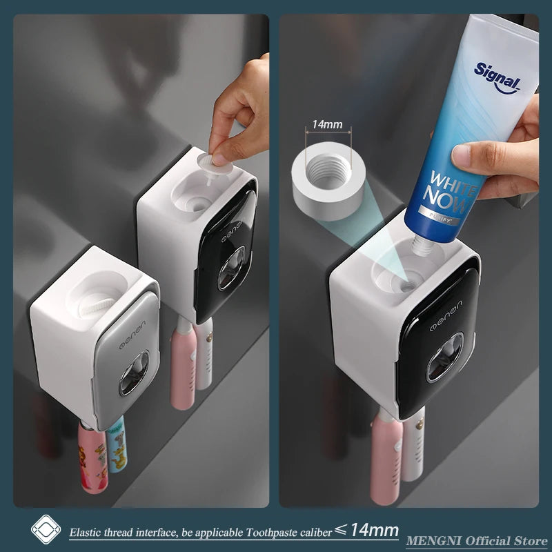 MENGNI Automatic Toothpaste Dispenser Wall-Mounted Bathroom Toothpaste Squeezer Punch-Free Toothbrush Holder Rack Bathroom Acces