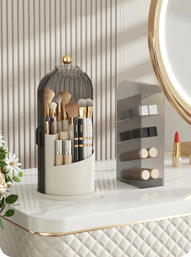 360° rotary makeup brush holder with cover Luxury cosmetics lipstick eyebrow pencil holder eye shadow storage box
