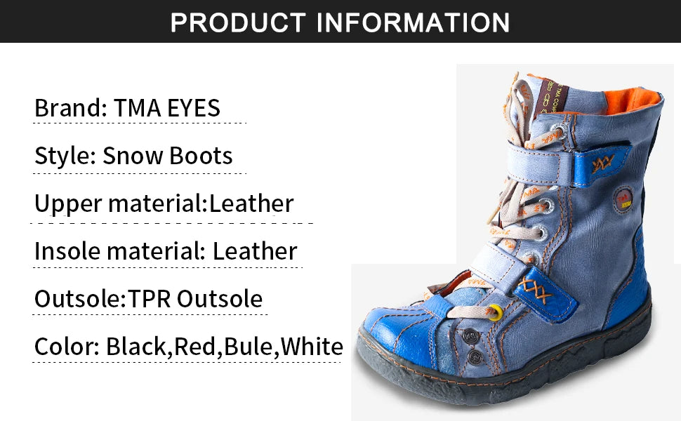 TMA EYES Double-Strape Washed PU Leather Women's Boot With Faux Fur Lining