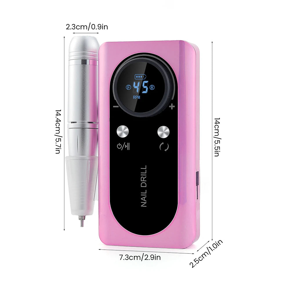 45000RPM Nail Drill Machine Rechargeable Nail Drill Milling Machine Portable Wireless Manicure Grinder Nail Polisher Cutter Kit