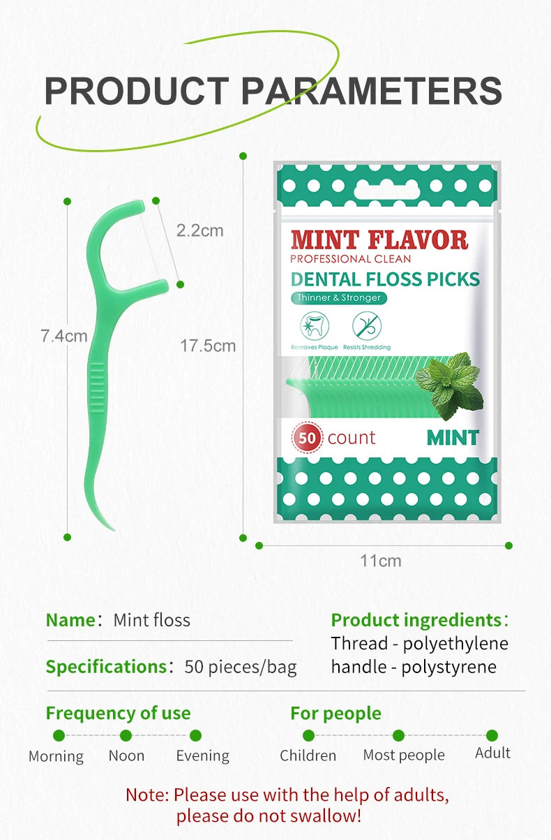 300pcs Mint Adult Dental Floss Sticks - Ultra-Fine Flosser Home Set - Portable Toothpick Thread Dental Floss Box