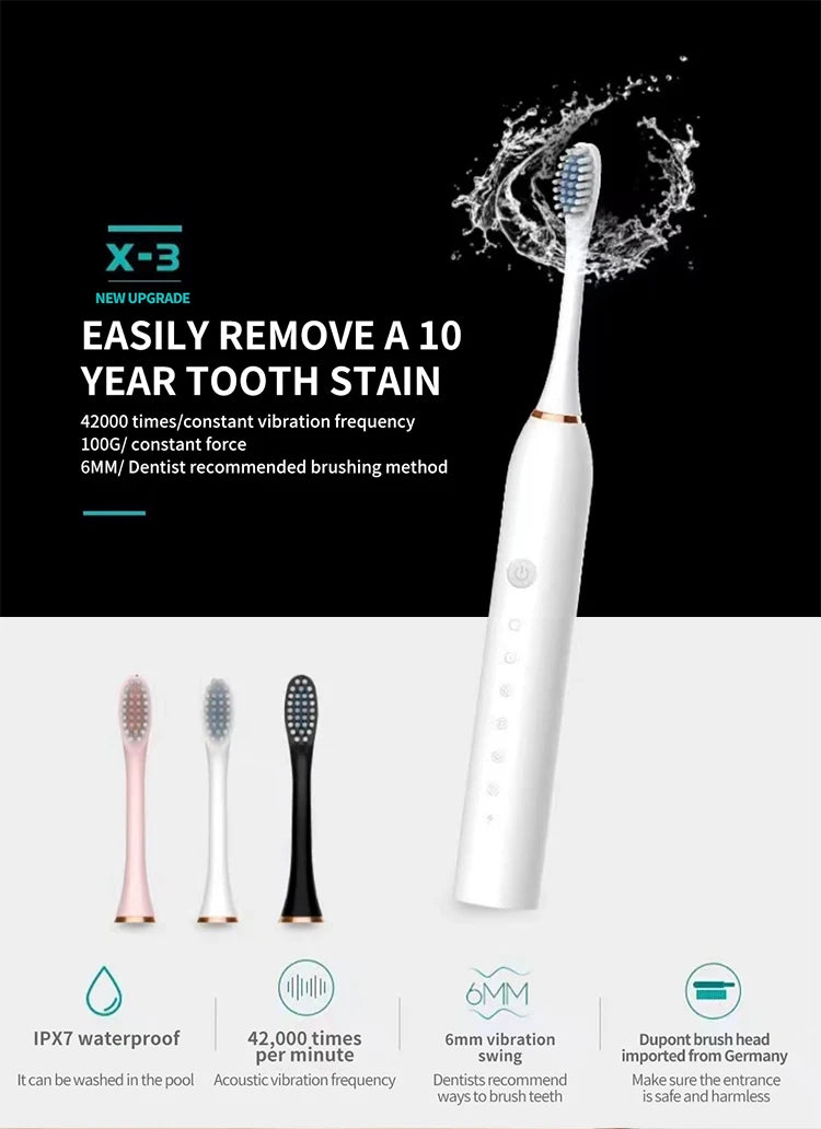 Electric Ultrasonic Toothbrush Six Speed Mode Home Soft Hair USB Charging Waterproof Adult Tooth Cleaner Automatic Couple Set-