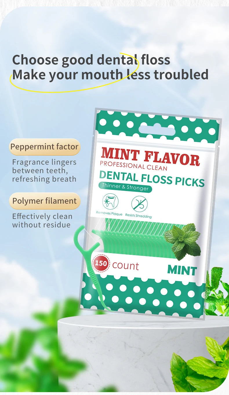 300pcs Mint Adult Dental Floss Sticks - Ultra-Fine Flosser Home Set - Portable Toothpick Thread Dental Floss Box