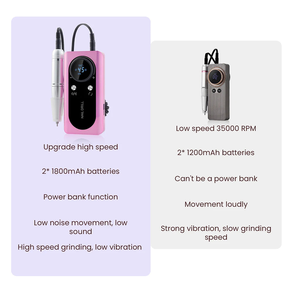45000RPM Nail Drill Machine Rechargeable Nail Drill Milling Machine Portable Wireless Manicure Grinder Nail Polisher Cutter Kit
