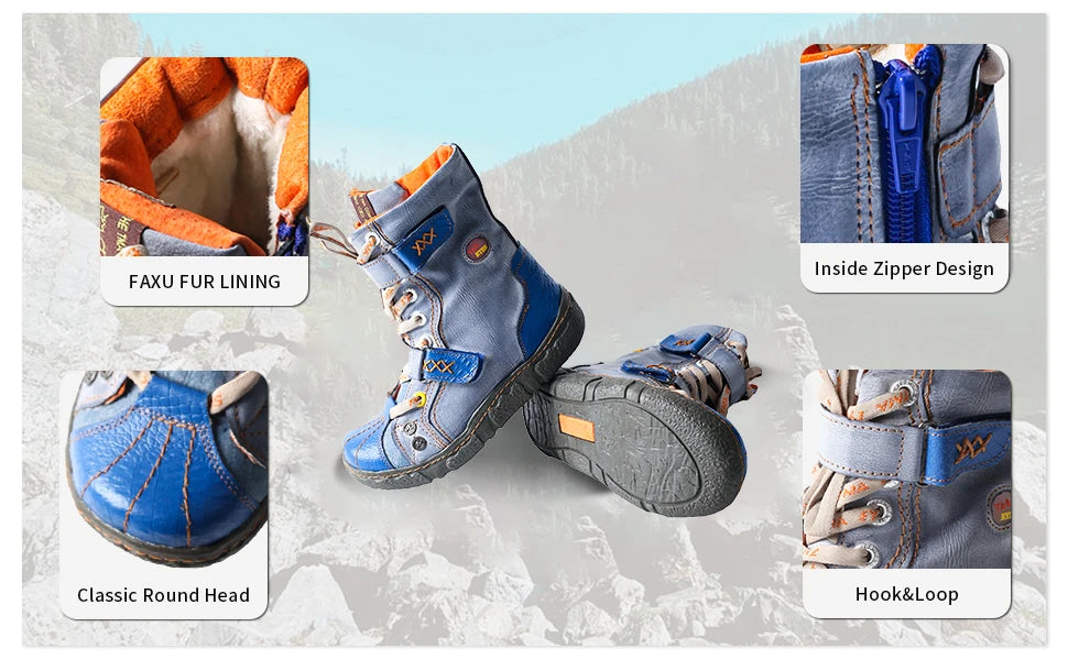 TMA EYES Double-Strape Washed PU Leather Women's Boot With Faux Fur Lining