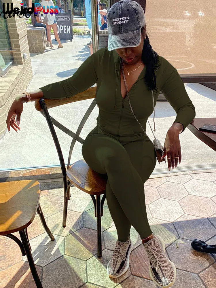 Weird Puss Women Fall  Casual 2 Piece Set Hooded Crop Tops Sporty Leggings Matching Stretchy Soft Skinny Fitness Slim Streetwear