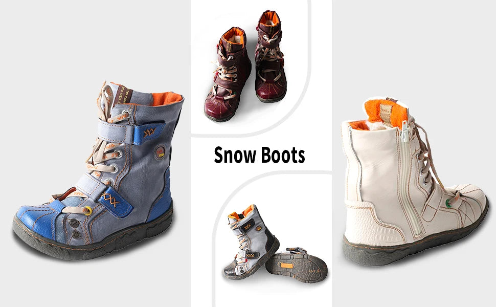 TMA EYES Double-Strape Washed PU Leather Women's Boot With Faux Fur Lining