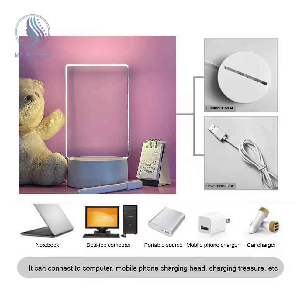 LED Writable Message Board Night Lamp with Pen - USB Plug-In Creative Gift for Children and Loved Ones