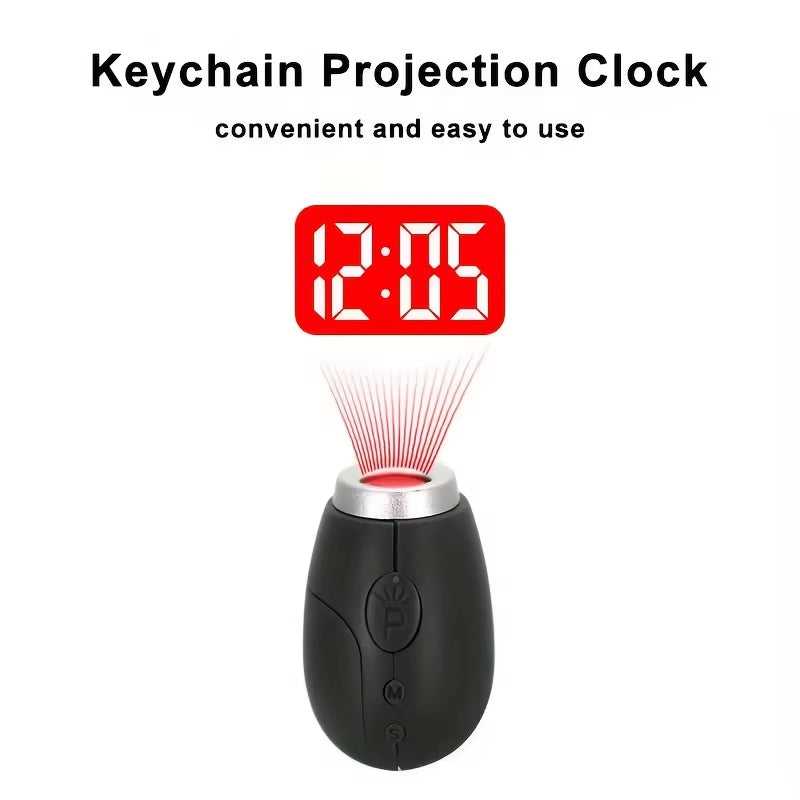 Mini Portable Projection Clock Keychain LED Digital Display Oval Plastic Alarm Clock for Traveling Business Trips