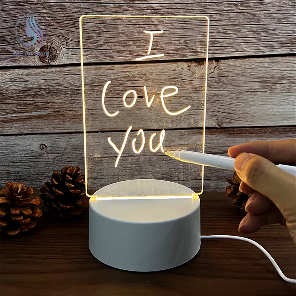 LED Writable Message Board Night Lamp with Pen - USB Plug-In Creative Gift for Children and Loved Ones
